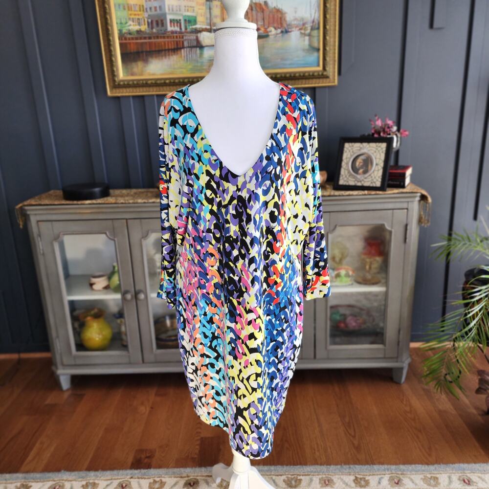 Trina Turk Colorful Jersey Sheath Dress 3/4 Sleeve Size 12